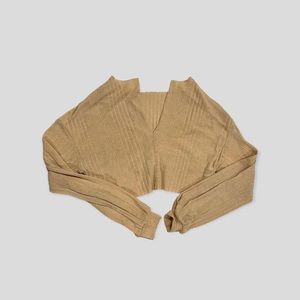 BEIGE SHEIN SHEER V NECK SWEATER